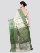 Pinkloom White Handloom Cotton bleand Saree