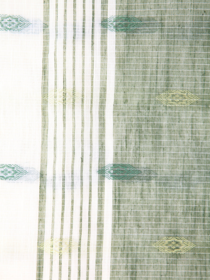 Pinkloom White Handloom Cotton bleand Saree