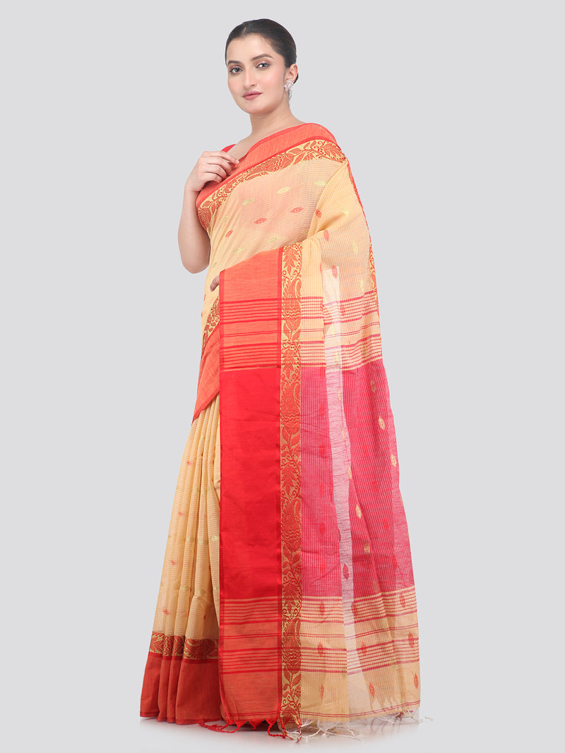 Pinkloom Beige Handloom Cotton bleand Saree