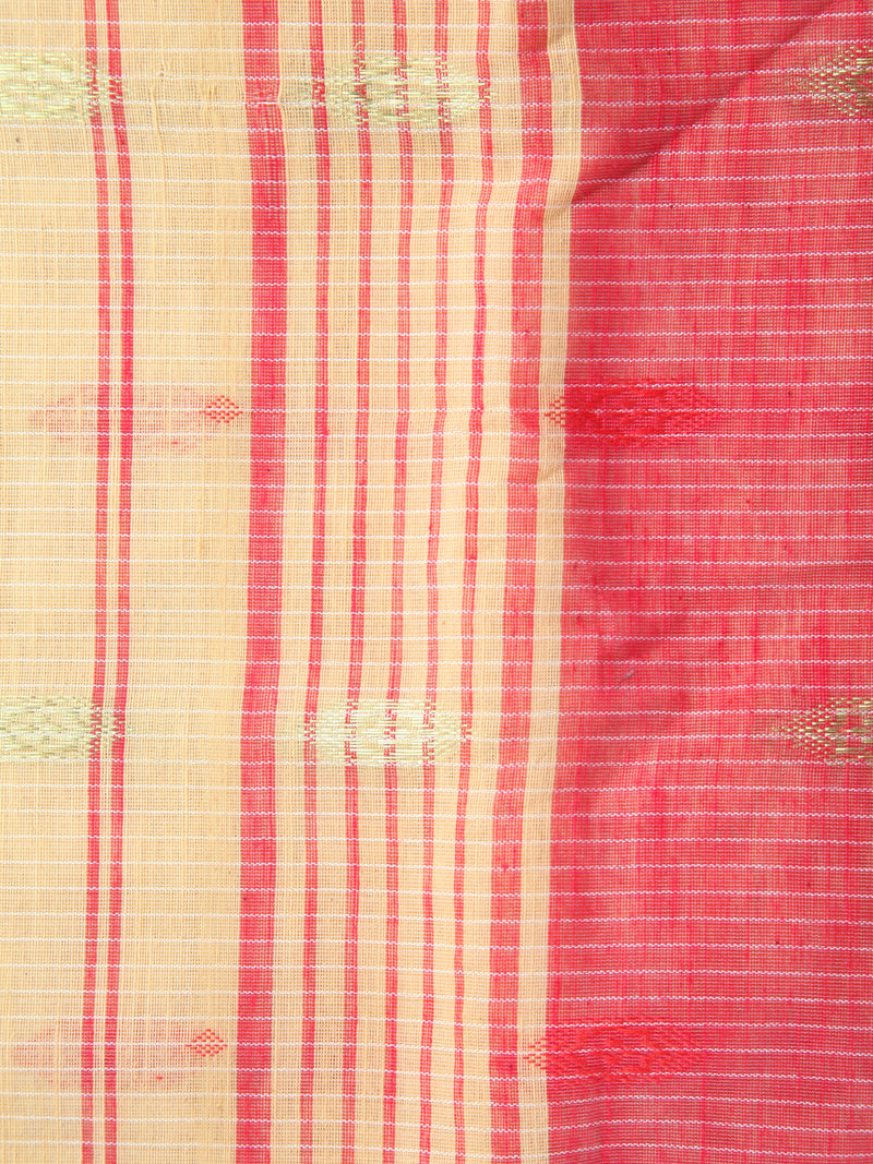Pinkloom Beige Handloom Cotton bleand Saree