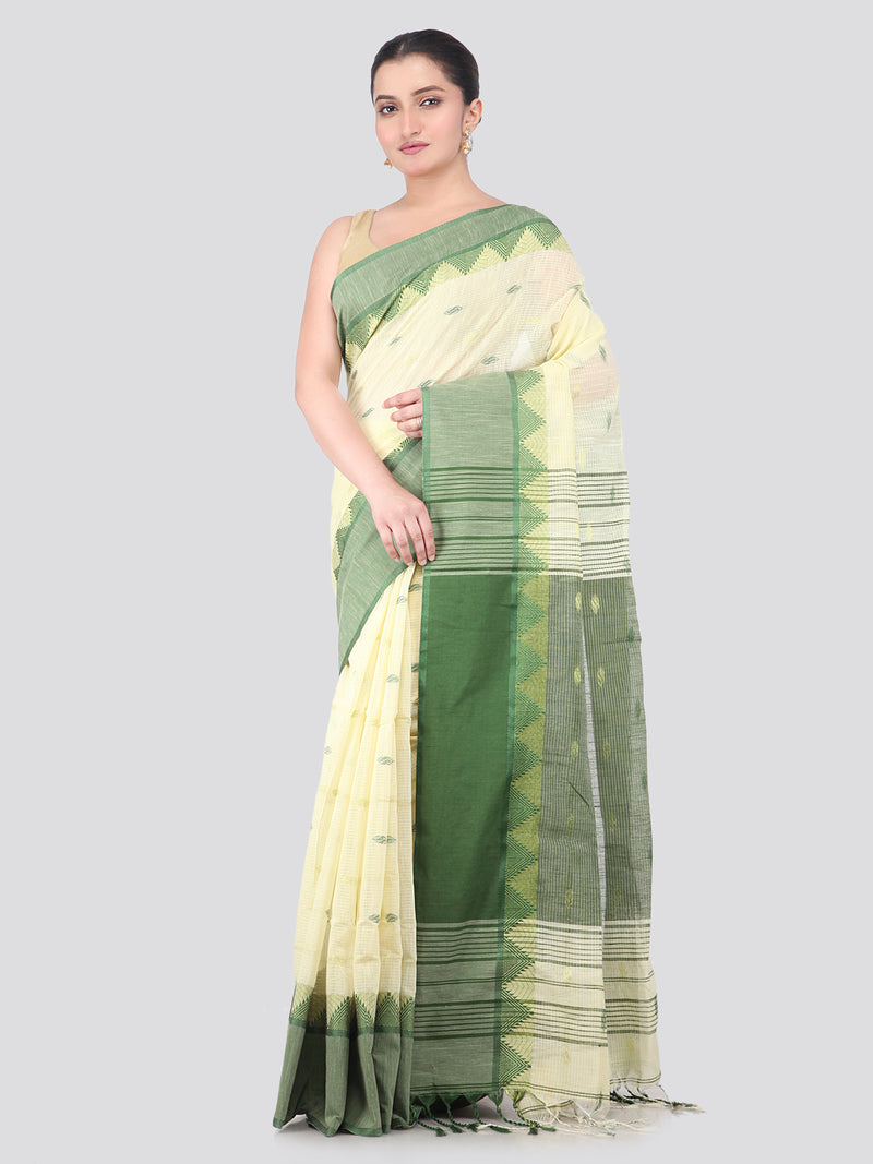 Pinkloom Off White Handloom Cotton bleand Saree