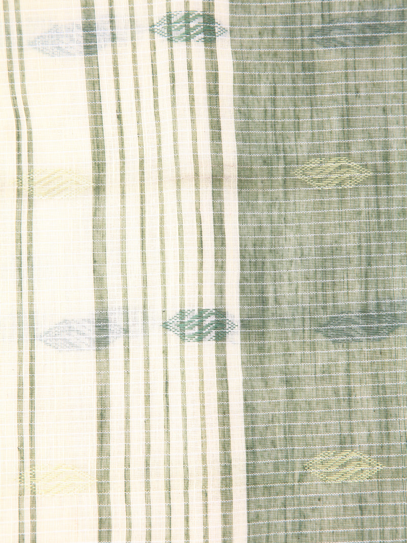 Pinkloom Off White Handloom Cotton bleand Saree