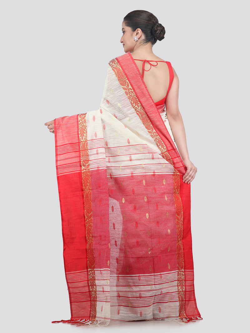 Pinkloom Off White Handloom Cotton bleand Saree