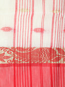 Pinkloom Off White Handloom Cotton bleand Saree