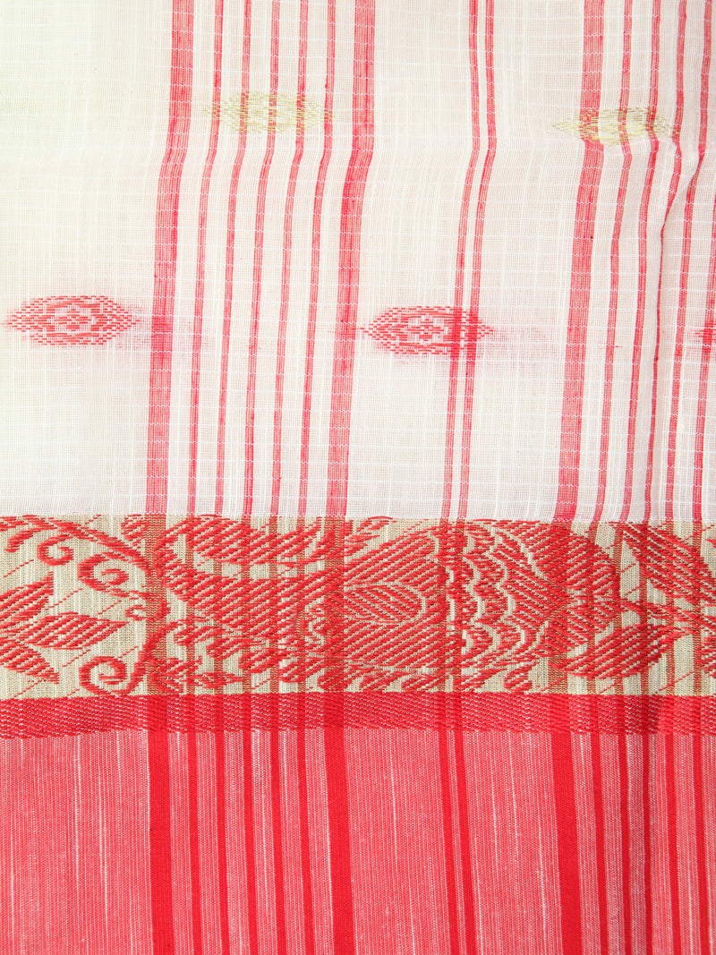 Pinkloom Off White Handloom Cotton bleand Saree