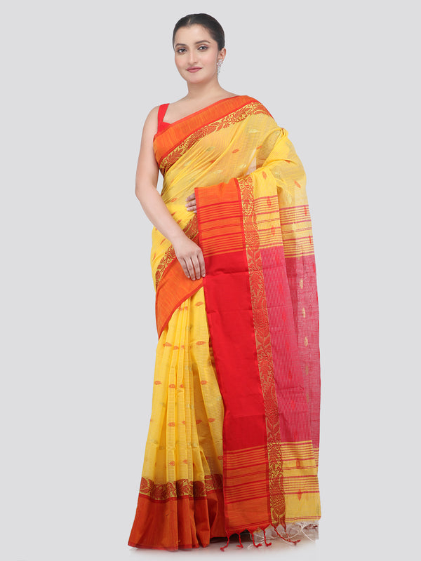 Pinkloom Yellow Handloom Cotton bleand Saree