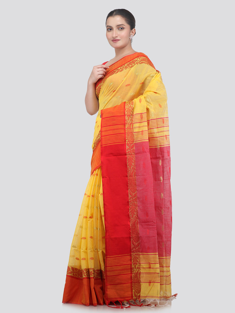 Pinkloom Yellow Handloom Cotton bleand Saree