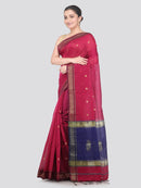 Pinkloom Magenta Handloom Cotton bleand Saree