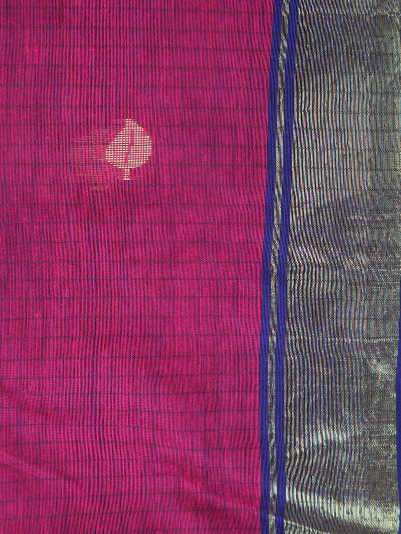 Pinkloom Magenta Handloom Cotton bleand Saree