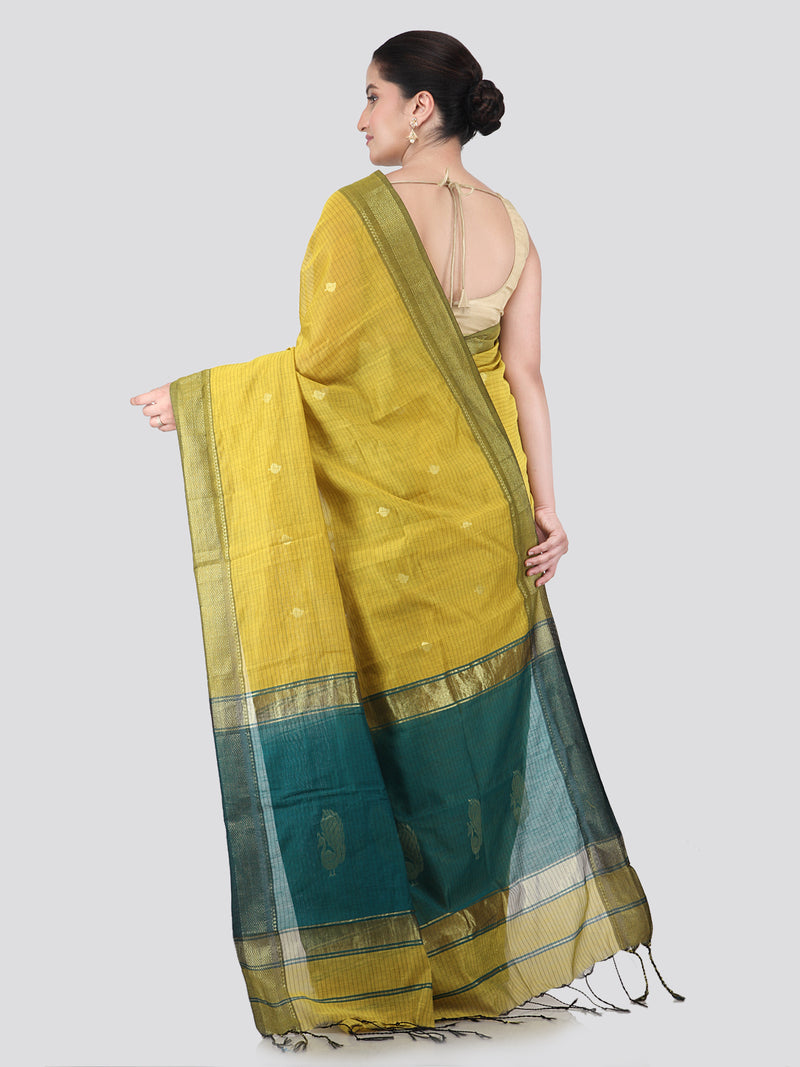 Pinkloom Yellow Handloom Cotton bleand Saree