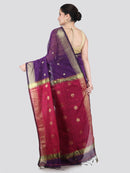 Pinkloom Purple Handloom Cotton bleand Saree