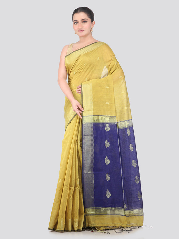Pinkloom Yellow Handloom Cotton bleand Saree