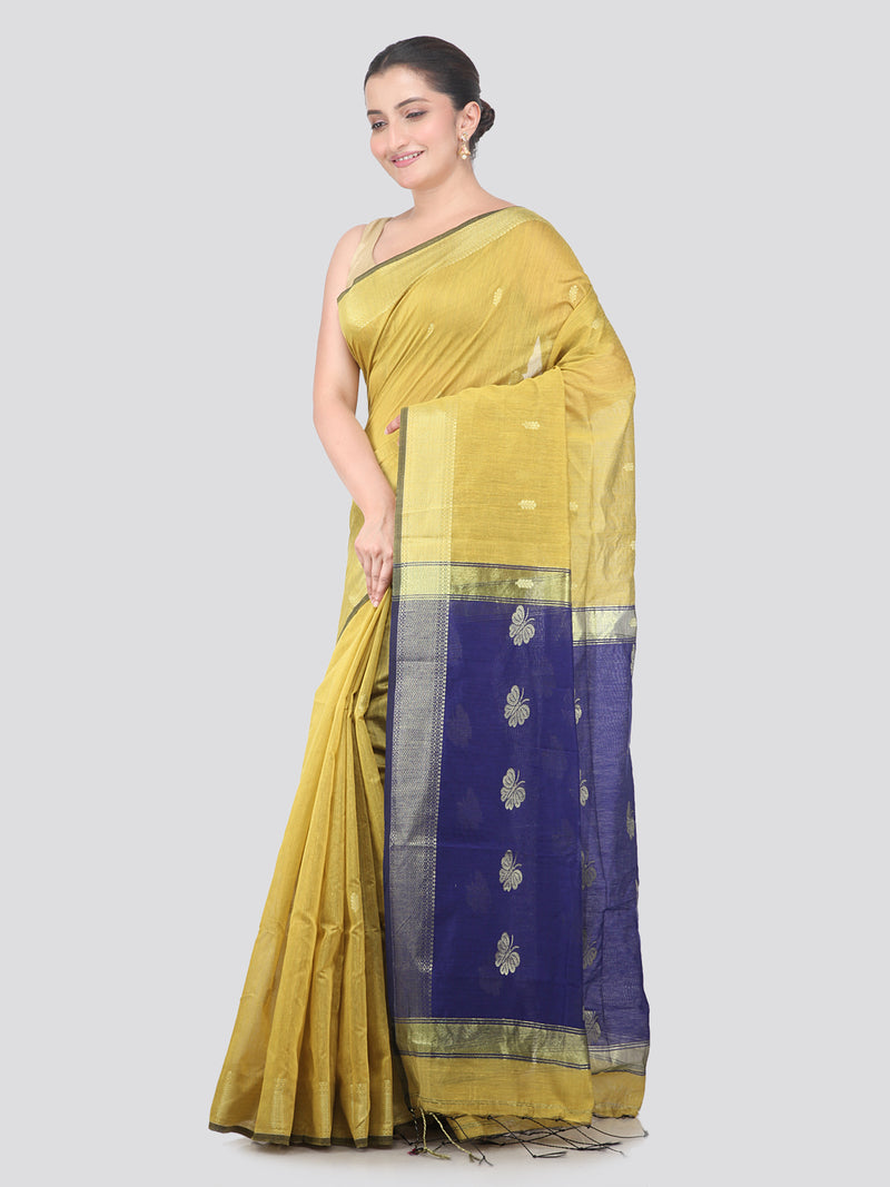 Pinkloom Yellow Handloom Cotton bleand Saree