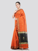 Pinkloom Orange Handloom Cotton bleand Saree