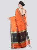 Pinkloom Orange Handloom Cotton bleand Saree