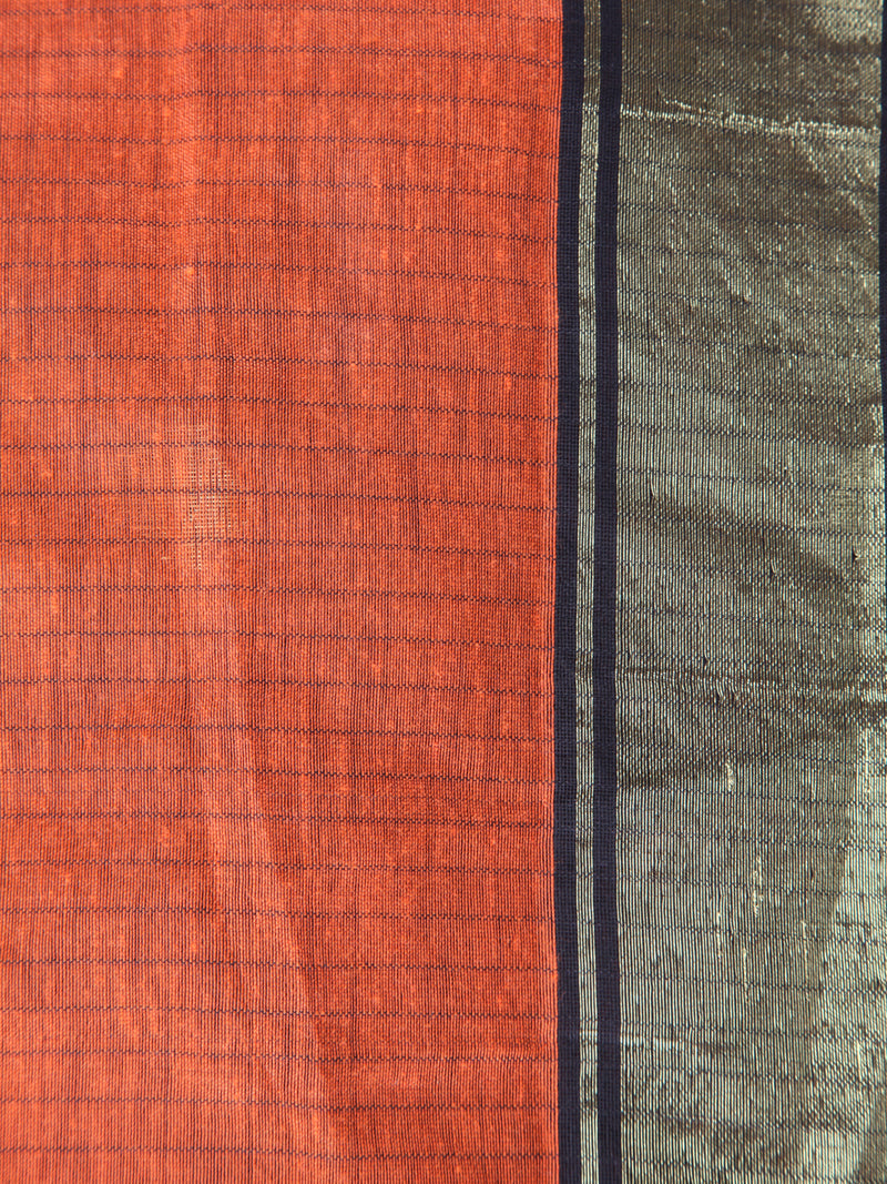 Pinkloom Orange Handloom Cotton bleand Saree