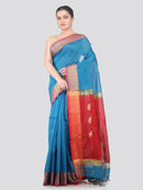 Pinkloom Turquoise Handloom Cotton bleand Saree