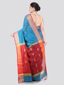 Pinkloom Turquoise Handloom Cotton bleand Saree