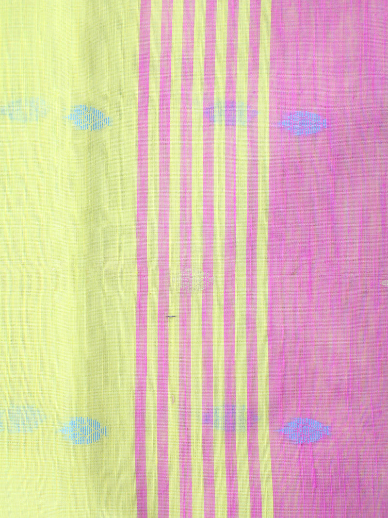 Pinkloom Green Handloom Cotton bleand Saree