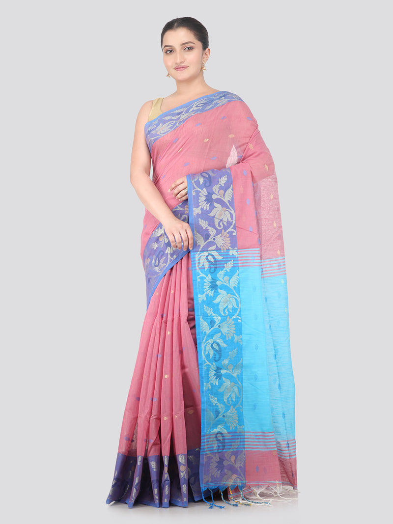 Pinkloom Pink Handloom Cotton bleand Saree