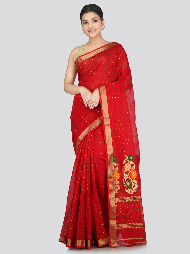 PinkLoom Women's Cotton Silk Saree With Unstitched Blouse Piece