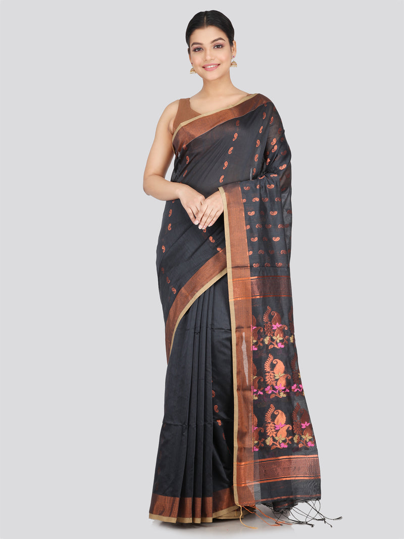 PinkLoom Women's Cotton Silk Saree With Unstitched Blouse Piece