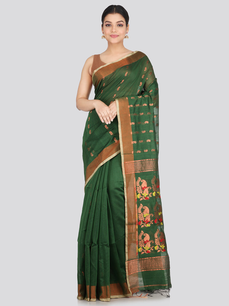 PinkLoom Women's Cotton Silk Saree With Unstitched Blouse Piece