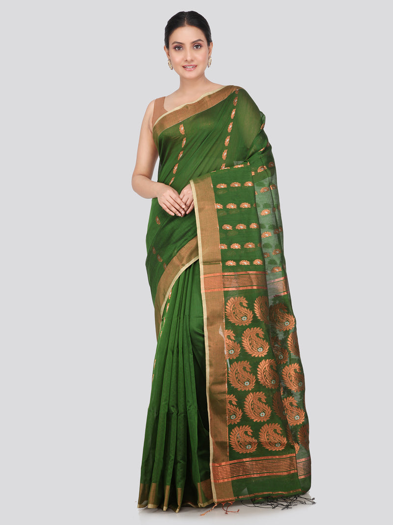 PinkLoom Women's Cotton Silk Saree With Unstitched Blouse Piece