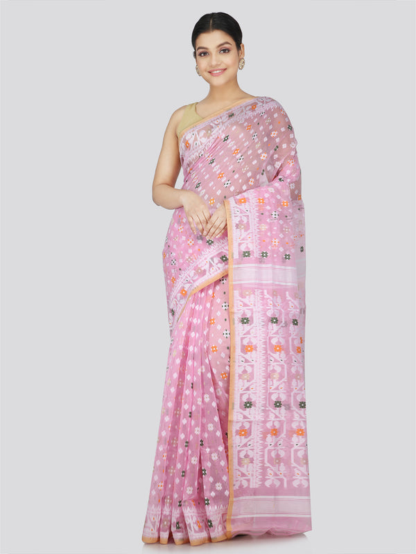 PinkLoom Women's Soft Cotton Jamdani Saree Without Blouse Piece