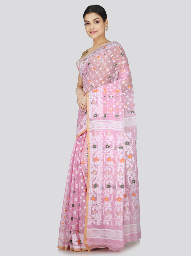 PinkLoom Women's Soft Cotton Jamdani Saree Without Blouse Piece