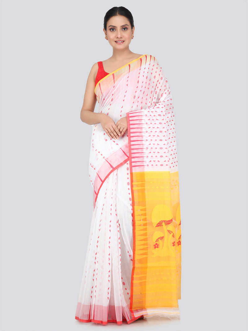 Pinkloom Women's Soft Cotton Jamdani Saree Without Blouse Piece