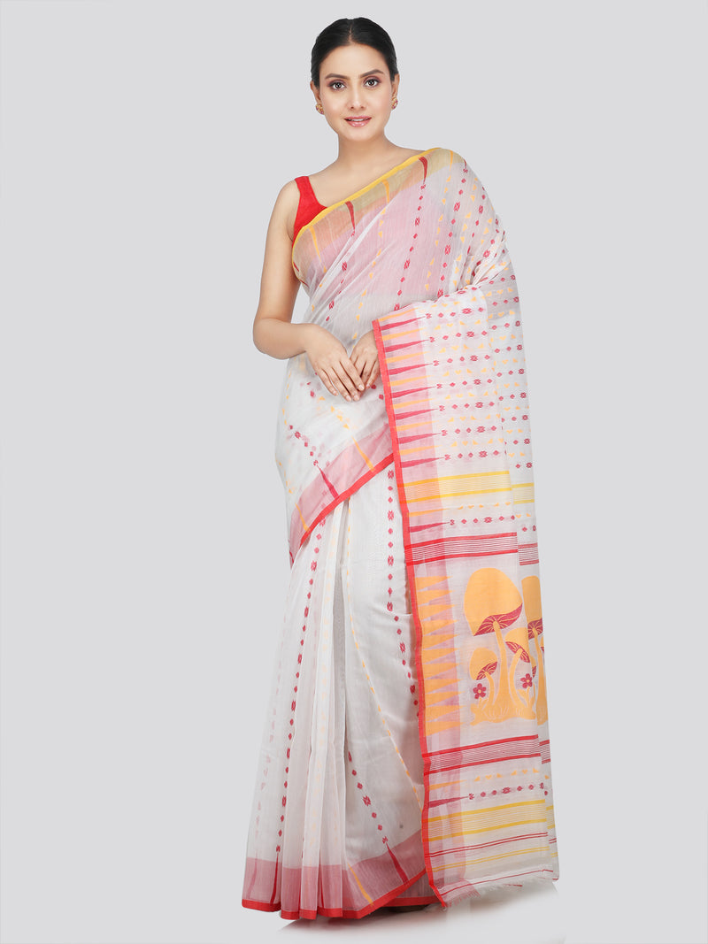 Pinkloom Women's Soft Cotton Jamdani Saree Without Blouse Piece