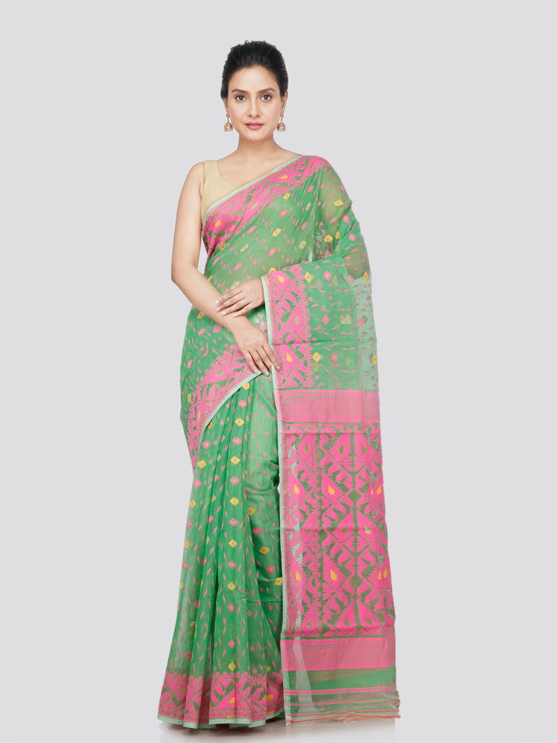 PinkLoom Women's Cotton Jamdani Saree Without Blouse Piece