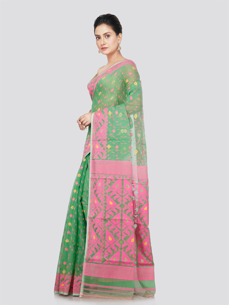 PinkLoom Women's Cotton Jamdani Saree Without Blouse Piece