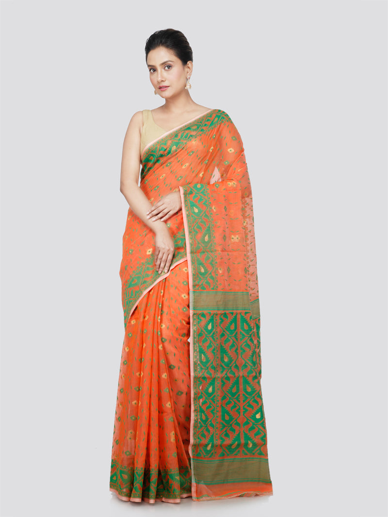 PinkLoom Women's Cotton Jamdani Saree Without Blouse Piece