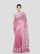 PinkLoom Women's Cotton Jamdani Saree Without Blouse Piece