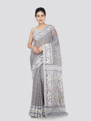 PinkLoom Women's Cotton Jamdani Saree Without Blouse Piece