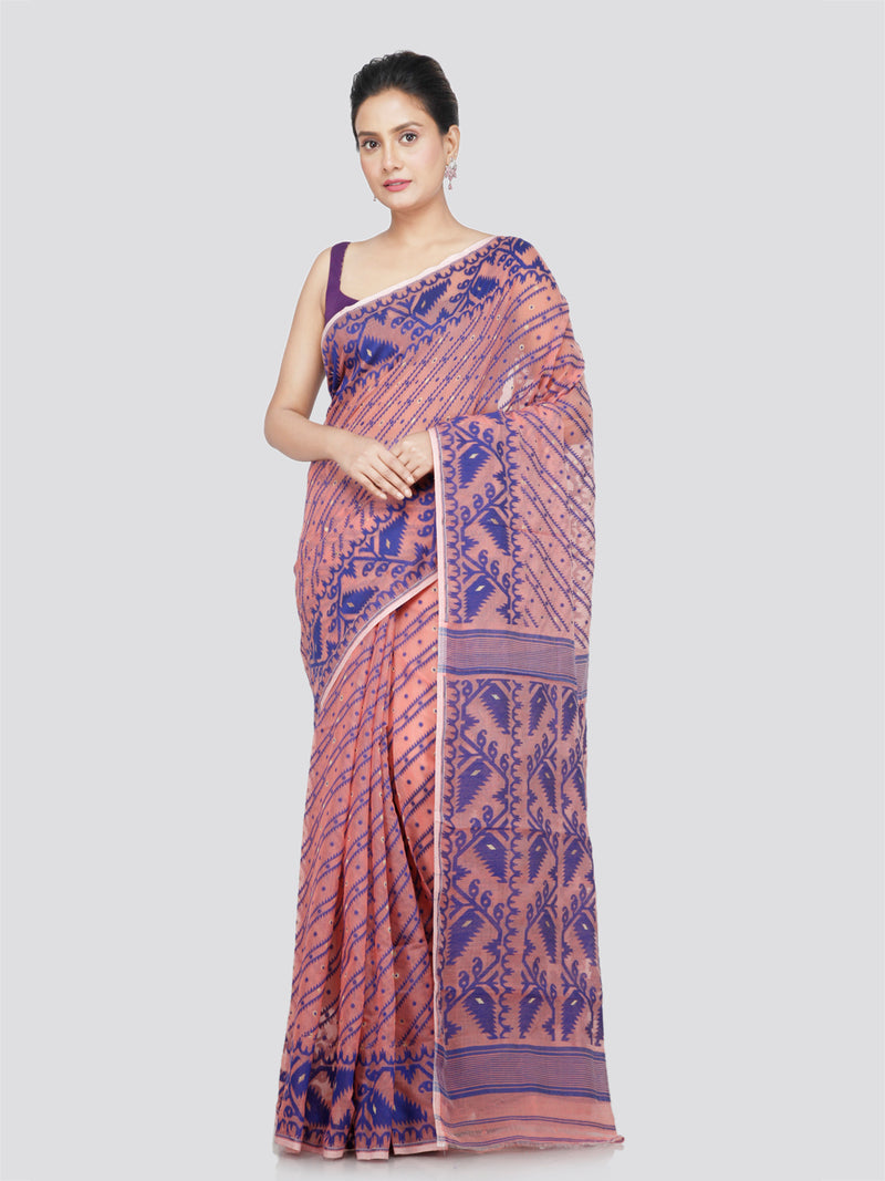 PinkLoom Women's Cotton Jamdani Saree Without Blouse Piece