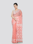 PinkLoom Women's Cotton Jamdani Saree Without Blouse Piece