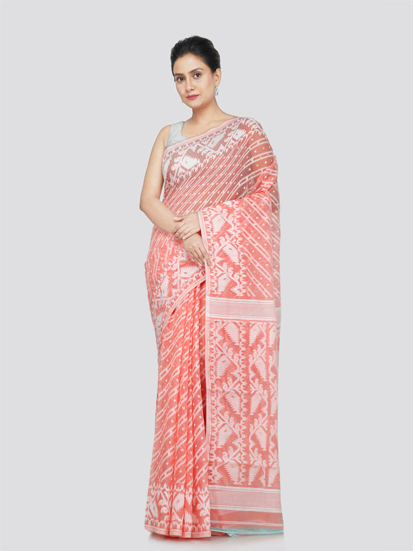 PinkLoom Women's Cotton Jamdani Saree Without Blouse Piece