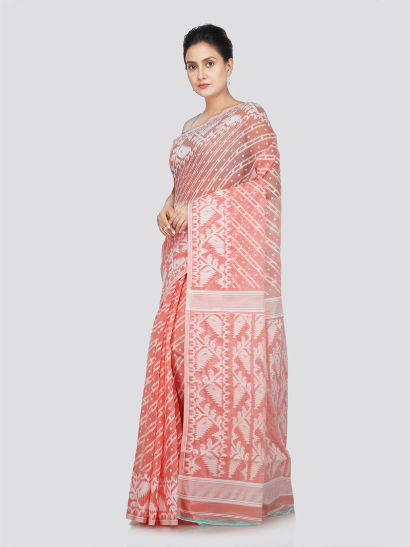 PinkLoom Women's Cotton Jamdani Saree Without Blouse Piece