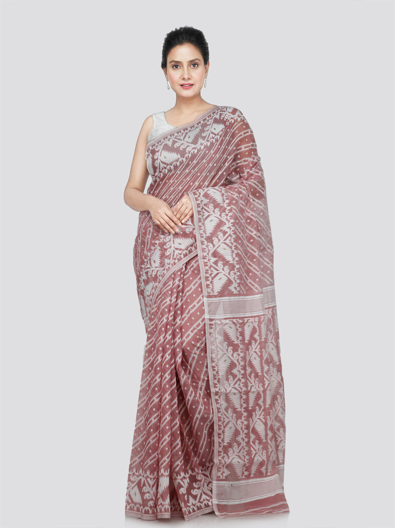 PinkLoom Women's Cotton Jamdani Saree Without Blouse Piece