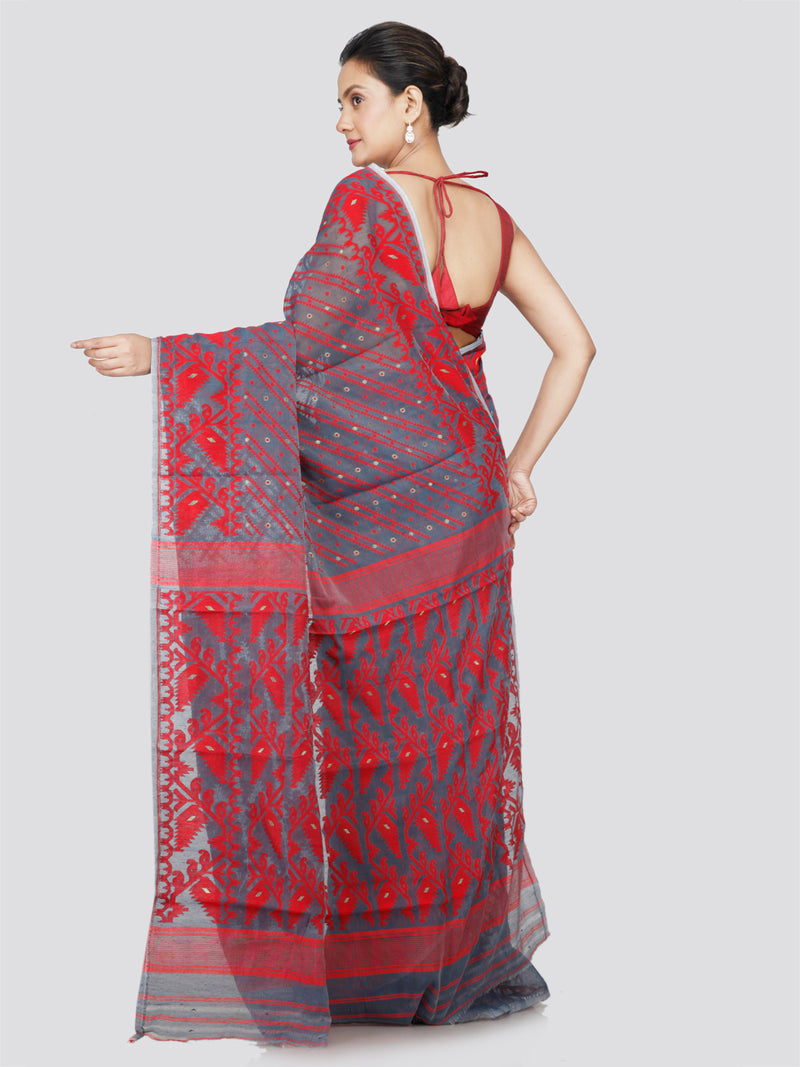 PinkLoom Women's Cotton Jamdani Saree Without Blouse Piece