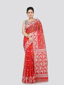 PinkLoom Women's Cotton Jamdani Saree Without Blouse Piece