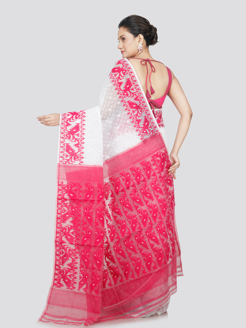 PinkLoom Women's Cotton Jamdani Saree Without Blouse Piece