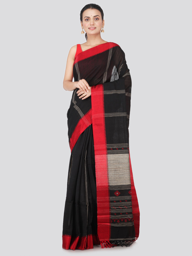 PinkLoom pure cotton women's handloom saree (Black, 0017PCHS35A)