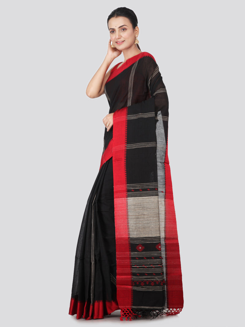 PinkLoom pure cotton women's handloom saree (Black, 0017PCHS35A)
