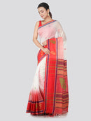 PinkLoom Women's Cotton Blend Saree With Blouse Piece (DP-HSLK1-0145_White)