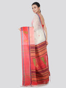 PinkLoom Women's Cotton Blend Saree With Blouse Piece (DP-HSLK1-0145_White)