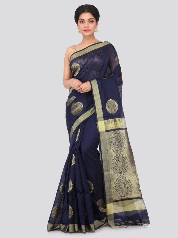 PinkLoom Women's Cotton Silk Saree with Blouse Piece (DP-HSLK10-0014_Blue)